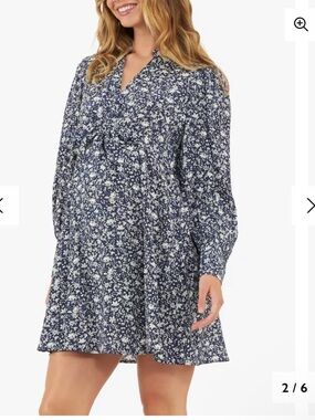 Ripe Maternity Thea Long Sleeve Navy and White Floral Tie-Front Mini Dress
